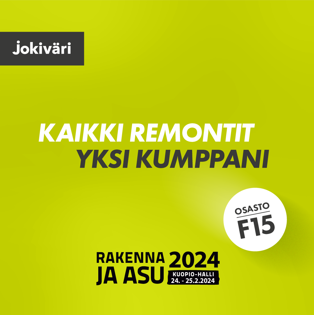 Kaikki remontit, yksi kumppani, Jokiväri. Rakenna ja asu 2024 -messut Kuopio, Jokivärin osasto F 15.